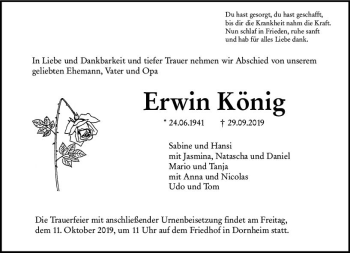 Traueranzeige von Erwin König von vrm-trauer