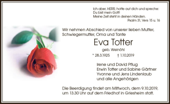 Traueranzeige von Eva Totfer von vrm-trauer