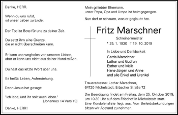 Traueranzeige von Fritz Marschner von vrm-trauer