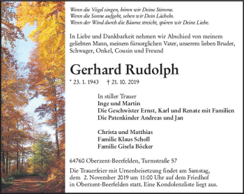 Traueranzeige von Gerhard Rudolph von vrm-trauer