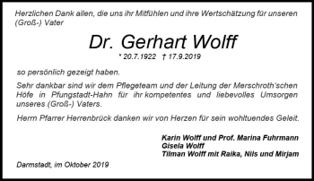 Traueranzeige von Gerhart Wolff von vrm-trauer