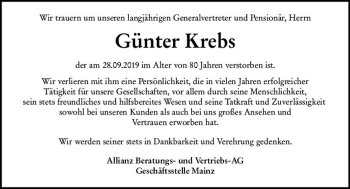 Traueranzeige von Günter Krebs von vrm-trauer