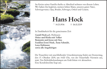 Traueranzeige von Hans Hock von vrm-trauer
