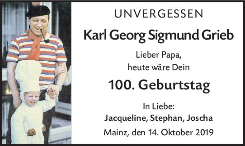  Traueranzeige für Karl Georg Sigmund Grieb vom 14.10.2019 aus vrm-trauer
