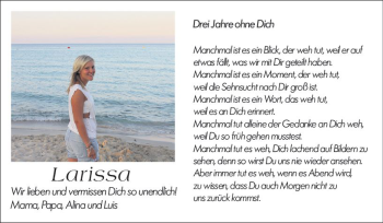 Traueranzeige von Larissa Gördel von vrm-trauer