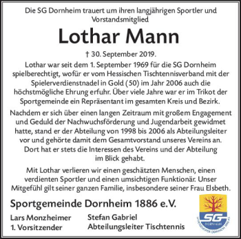 Traueranzeige von Lothar Mann von vrm-trauer