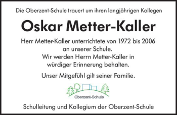 Traueranzeige von Oskar Metter-Kaller von vrm-trauer
