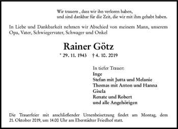 Traueranzeige von Rainer Götz von vrm-trauer