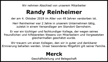 Traueranzeige von Randy Reinheimer von vrm-trauer
