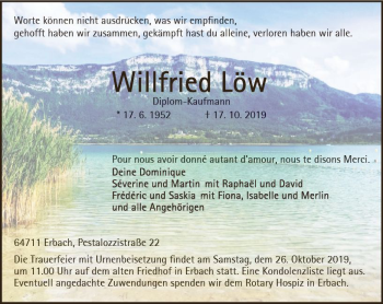 Traueranzeige von Willfried Löw von vrm-trauer