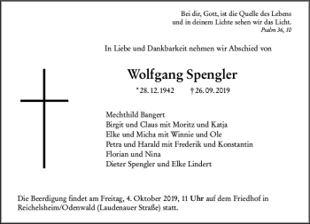Traueranzeige von Wolfgang Spengler von vrm-trauer