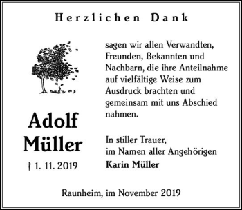 Traueranzeige von Adolf Müller von vrm-trauer
