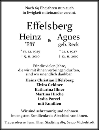 Traueranzeige von Agnes Effelsberg von vrm-trauer