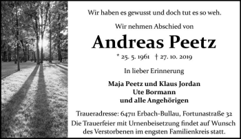Traueranzeige von Andreas Peetz von vrm-trauer