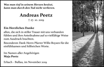 Traueranzeige von Andreas Peetz von vrm-trauer