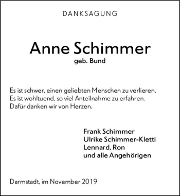 Traueranzeige von Anne Schimmer von vrm-trauer
