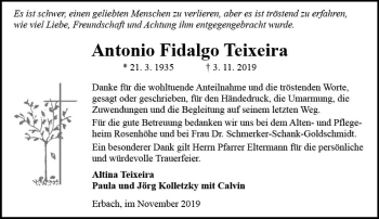 Traueranzeige von Antonio Fidalgo Teixeira von vrm-trauer