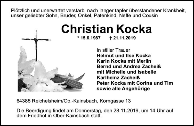  Traueranzeige für Christian Kocka vom 26.11.2019 aus vrm-trauer