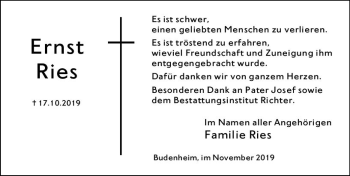 Traueranzeige von Ernst Ries von vrm-trauer