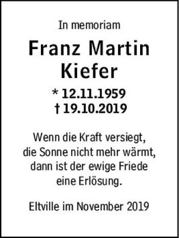 Traueranzeige von Franz Martin von vrm-trauer