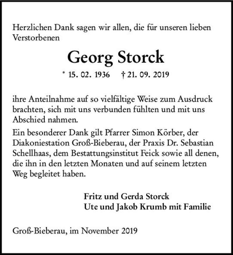  Traueranzeige für Georg Storck vom 04.11.2019 aus vrm-trauer