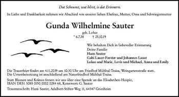 Traueranzeige von Gunda Wilhelmine Sauter von vrm-trauer