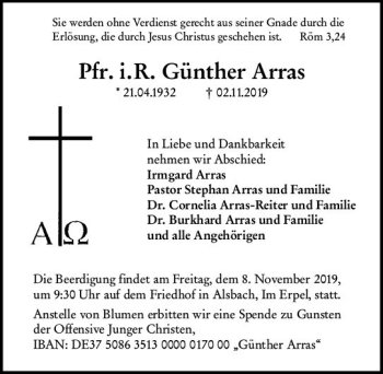 Traueranzeige von Günther Arms von vrm-trauer