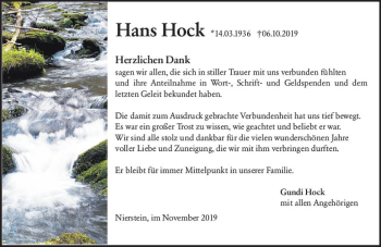 Traueranzeige von Hans Hock von vrm-trauer