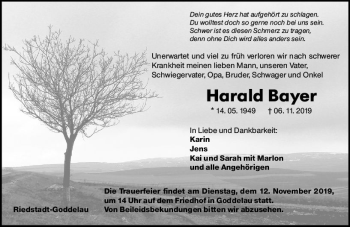 Traueranzeige von Harald Bayer von vrm-trauer