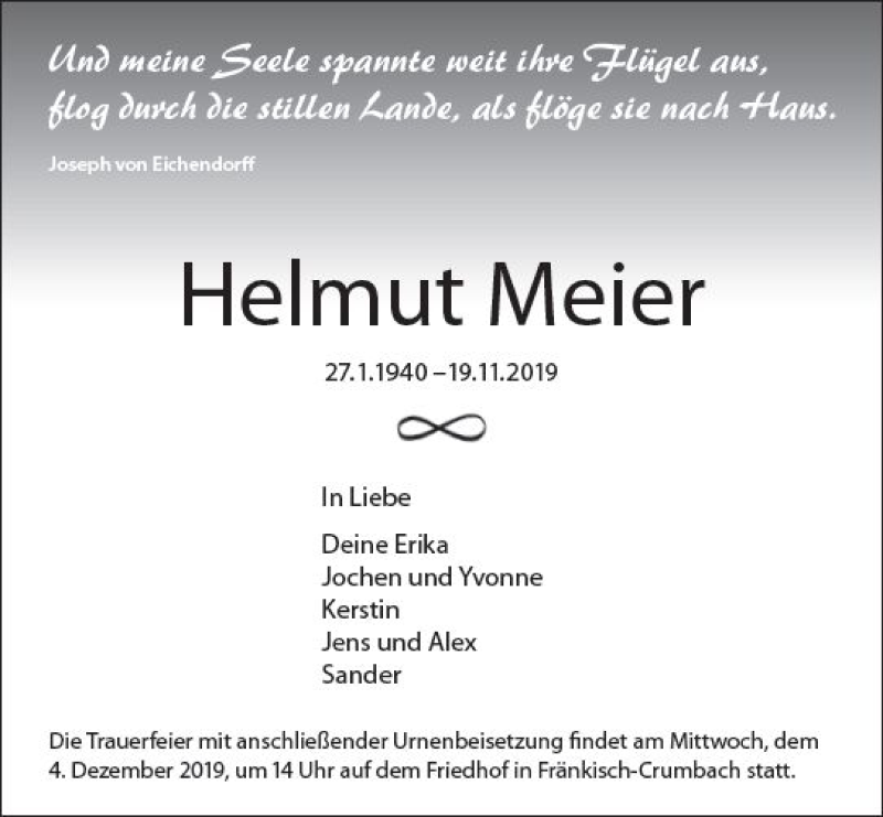  Traueranzeige für Helmut Meier vom 30.11.2019 aus vrm-trauer