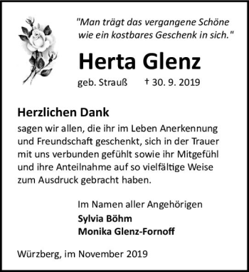 Traueranzeige von Herta Glenz von vrm-trauer