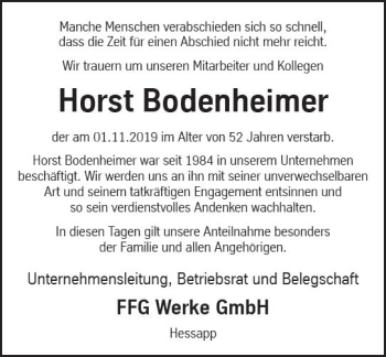 Traueranzeige von Horst Bodenheimer von vrm-trauer