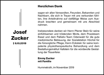 Traueranzeige von Josef Zucker von vrm-trauer