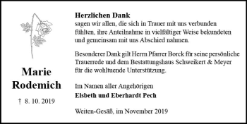 Traueranzeige von Marie Rodemich von vrm-trauer