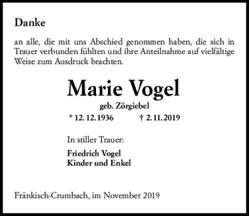 Traueranzeige von Marie Vogel von vrm-trauer