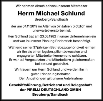 Traueranzeige von Michael Schlund von vrm-trauer