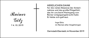 Traueranzeige von Rainer Götz von vrm-trauer