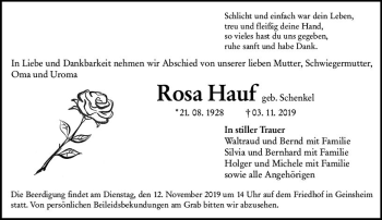 Traueranzeige von Rosa Hauf von vrm-trauer