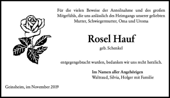Traueranzeige von Rose Hauf von vrm-trauer