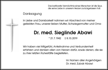 Traueranzeige von Sieglinde Abawi von vrm-trauer