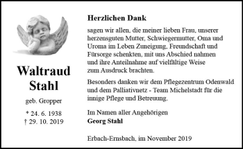 Traueranzeige von Waltraud Stahl von vrm-trauer