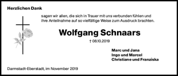 Traueranzeige von Wolfgang Schnaars von vrm-trauer