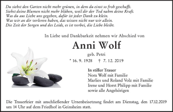 Traueranzeige von Anni Wolf von vrm-trauer