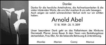 Traueranzeige von Arnold Abel von vrm-trauer