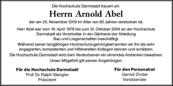 Traueranzeige von Arnold Abel von vrm-trauer