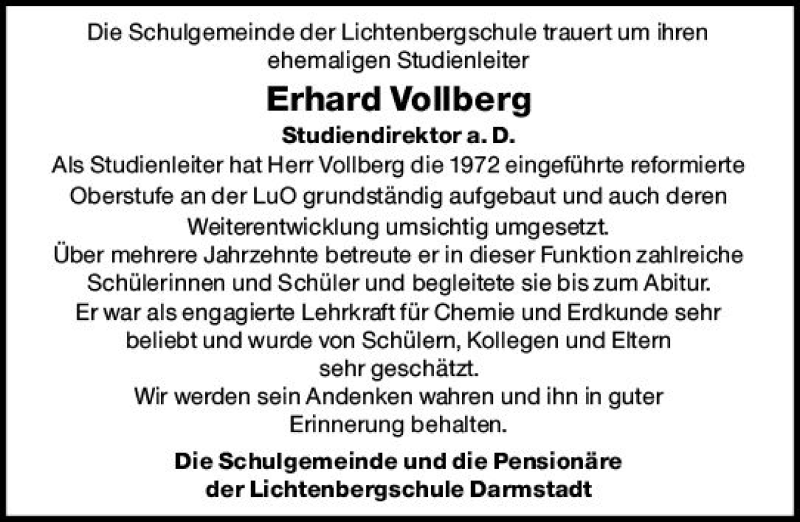  Traueranzeige für Erhard Vollberg vom 14.12.2019 aus vrm-trauer