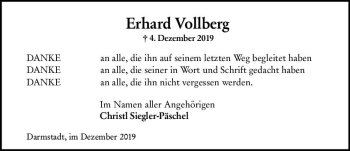 Traueranzeige von Erhard Vollberg von vrm-trauer