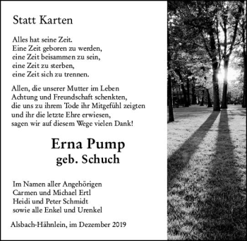 Traueranzeige von Erna Pump von vrm-trauer