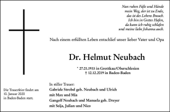 Traueranzeige von Helmut Neubach von vrm-trauer