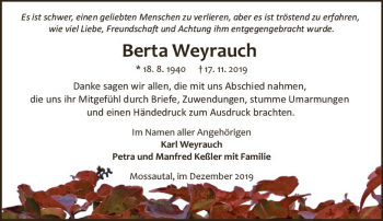 Traueranzeige von Berta Weyrauch von vrm-trauer